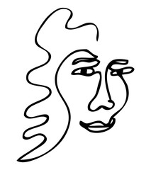 woman face simple vector sketch single one line art, continuous 
