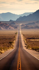 Fototapeta na wymiar High Angle View of a Black Road in a Desert Landscape - AI Generated