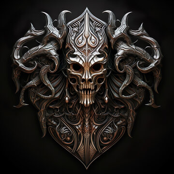 Epic High Fantasy Norse mythology Viking Evil Demonic themed logo coat of arms emblem