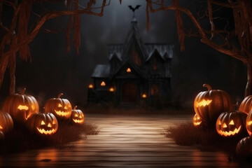 Halloween background. pumpkin, Jack O Lantern with copy space. Generative ai