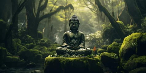 Foto op Aluminium Buddha in a green mystical background © olegganko