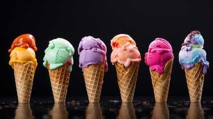 Colorful ice creams in row