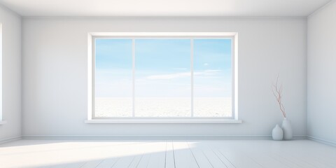 Fototapeta na wymiar Large beautiful windows in white room. Generative AI