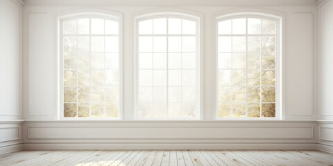 Fototapeta premium Large beautiful windows in white room. Generative AI