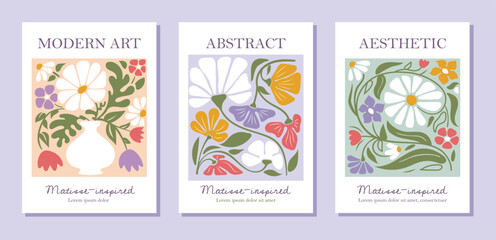 Fototapeta na wymiar Set of abstract posters with flowers vector concept