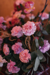 Bouquets of fresh pink flowers. Romance and femininity.