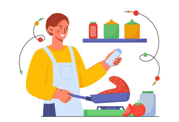 Fototapeta premium Man cooking pasta vector concept