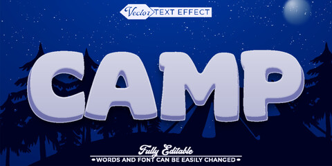 Cartoon Night Forest Camp Vector Editable Text Effect Template