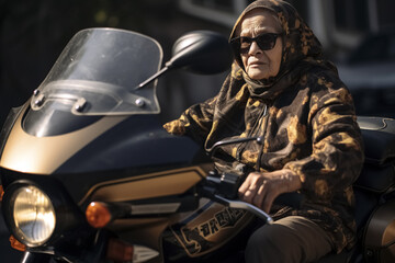 Fototapeta na wymiar Japanese granny on a motorcycle
