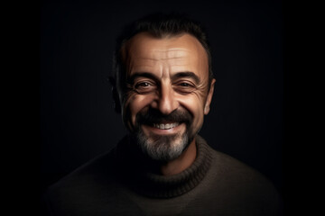 Caucasian mid adult man smiling on a black background