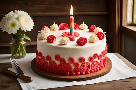 A delicious cacke with candles - Happy Birthday - AI Generative