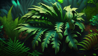 Green nature plant wild leaf green background image AI generated art - obrazy, fototapety, plakaty
