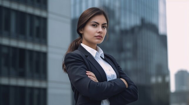 A Confident Young Businesswoman with Her Arms Crossed, generative AI