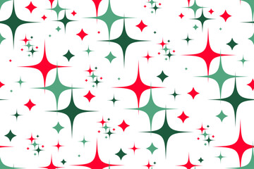 Abstract mid-century Christmas design with stars in a seamless repeat pattern - Vector Illustration