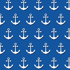 Nautical pattern in the form of white anchors on a blue background