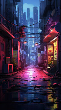 A lowkey high tech hideout in a neonlit alley armaments lining the sidewalk and bright graffiti on the walls while gangs cyberpunk ar