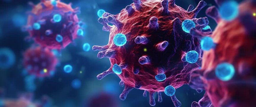 Illustration of virus cells or bacteria. Anamorphic video