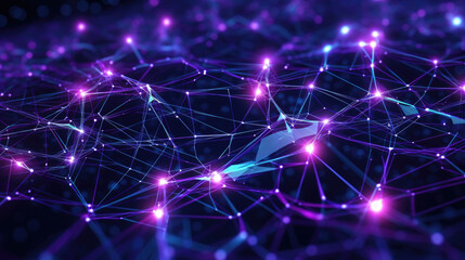 A glowing neonpurple diagram depicting a vast neural network as a hightech defense grid. cyberpunk ar - obrazy, fototapety, plakaty