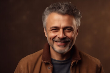 Obraz premium Caucasian mature adult man smiling on a brown background