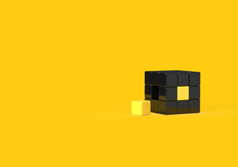 Geometric shapes of black and yellow cubes. 3d render on the topic of business, marketing, work,...