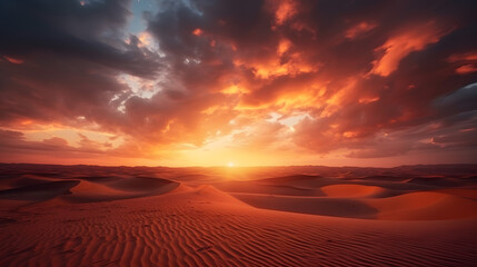 Fototapeta na wymiar Beautiful sunset in the desert with sky clouds 