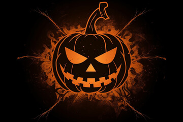 Jack-o'lantern Halloween symbol drawing on the black background. Generative AI