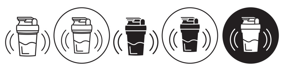 Shaker Cup symbol Icon. Flat logo outlined of protein cup shake to mix the coffee drink or liquid water inside the glass container. Vector set collection of sport fitness workout training mixer bottle