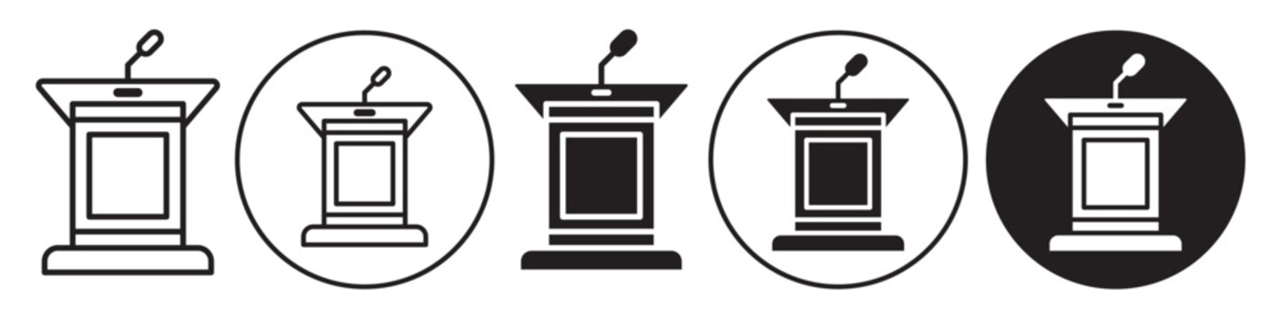 Tribune symbol Icon. Public speaking platform for leader or politician minister flat sign. Vector logo set collection of president oratory rostrum in conference speech on podium. Web mark of stage