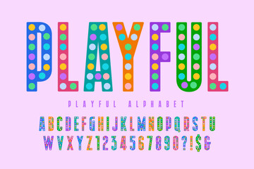 Colorful alphabet design, marquee style, playful characters set.