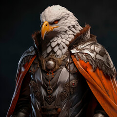 Portrait of a white eagle as warrior. Created with generative AI technology.