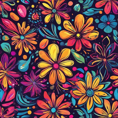Fototapeta na wymiar Colorful background of many flowers of different types. Nature illustration. Generative AI