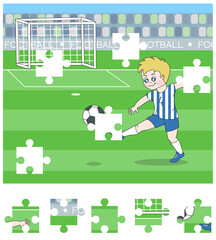 Obraz na płótnie Canvas Find the right piece of football puzzle. Cut and glue activity. Vector illustration.