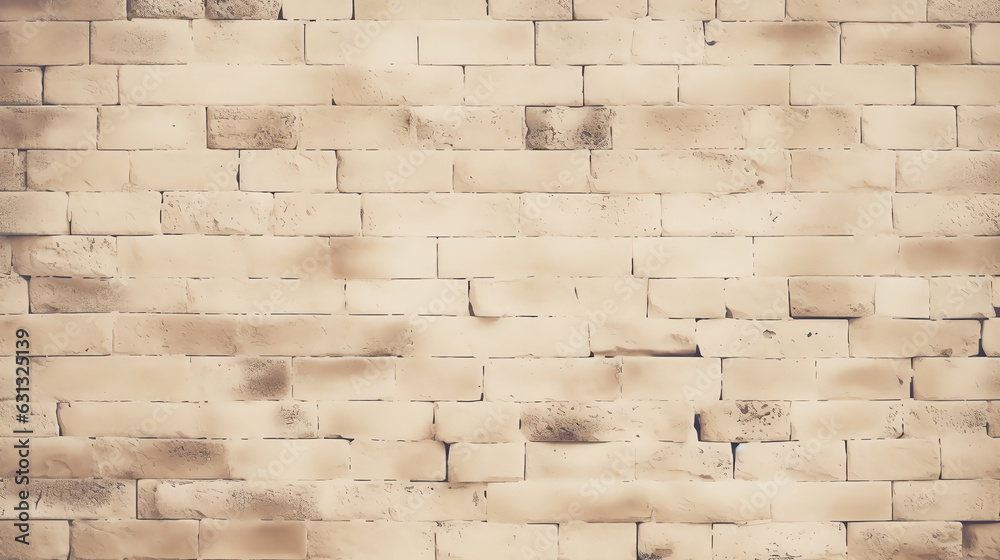 Poster Generative AI : Cream and white brick wall texture background. Brickwork and stonework flooring backdrop interior design home style vintage old pattern clean with concrete uneven color beige bricks st