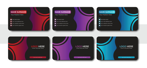 Black background and Minimal Corporate Business Card design Mockup with 3 different gradient color.