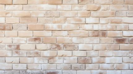 Generative AI : Cream and white brick wall texture background. Brickwork and stonework flooring backdrop interior design home style vintage old pattern clean with concrete uneven color beige bricks st