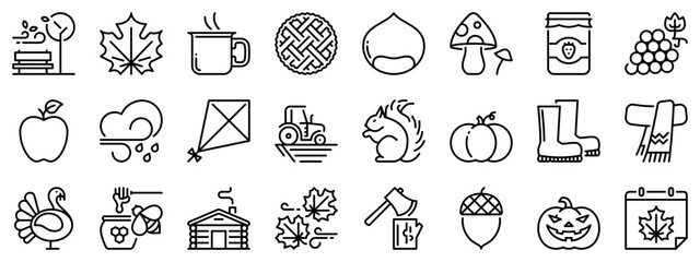 Line icons about autumn. Line icon on transparent background with editable stroke.