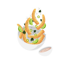 Corn Ribs Illustration Logo With Mayonnaise Sauce In A Bowl