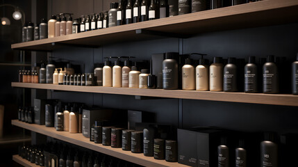 Shelves of hair products in a salon one generative AI