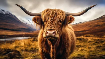 Foto op Canvas Closeup of the typical Scottish cow. AI generated © Alicina