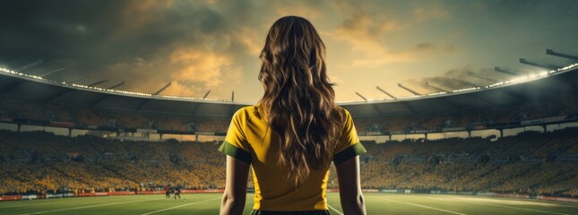 Young woman soccer player wearing in colors vivid soccer uniform. Womens World Cup Football