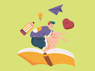Fototapeta premium Education learning people flat vector concept hand drawn illustration 