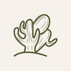 Cactus Logo, Simple Line Cactus Design, Green Plant Vector, Icon, Symbol, Illustration