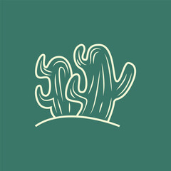 Cactus Logo, Simple Line Cactus Design, Green Plant Vector, Icon, Symbol, Illustration
