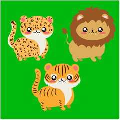 set de ilustraciones vectoriales de tres grandes felinos, leon, leopardo y tigre