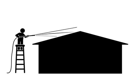 illustration and icon stick figure,stickman,pictogram. House washing, Gutter cleaning, roof washing, concrete cleaning, deck washing