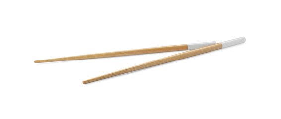 Pair of wooden chopsticks isolated on white