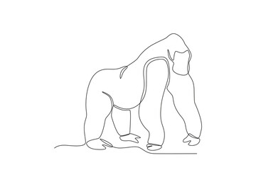A gorilla walking in the forest. World animal day one-line drawing