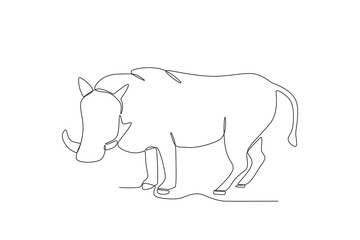 A cow in the rice field. World animal day one-line drawing