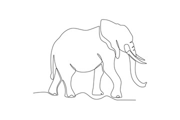 An elephant walking in the zoo. World animal day one-line drawing