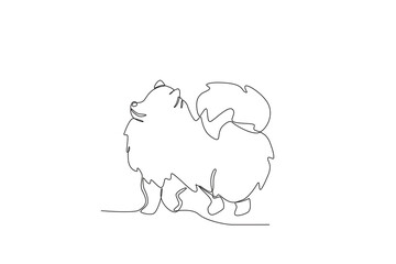 A cute dog outside the house. World animal day one-line drawing